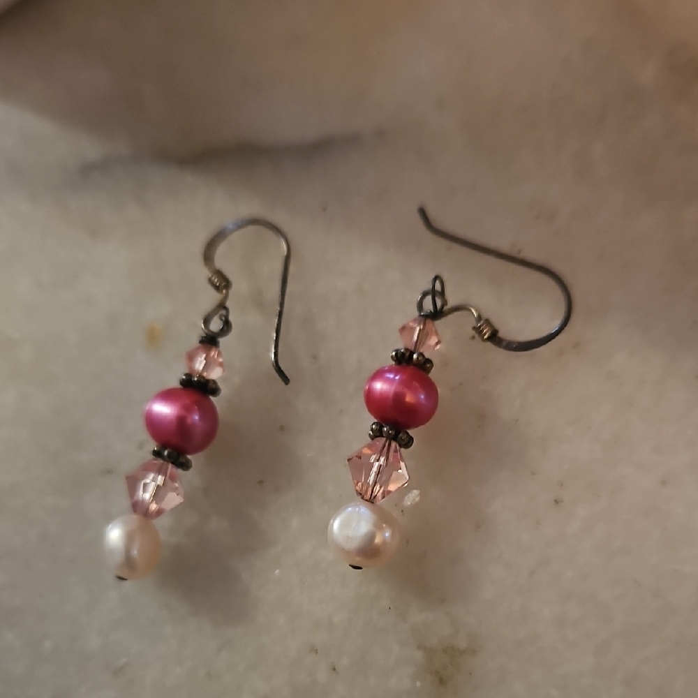 Elegant Pink and Pearl Dangle Earrings
